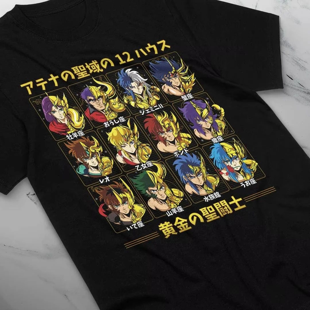 T-shirt Saint Seiya Gold Saints 2026, imprimé anime 12 Chevaliers d'or du Zodiaque, tee-shirt décontracté en coton pour fans hommes et femmes