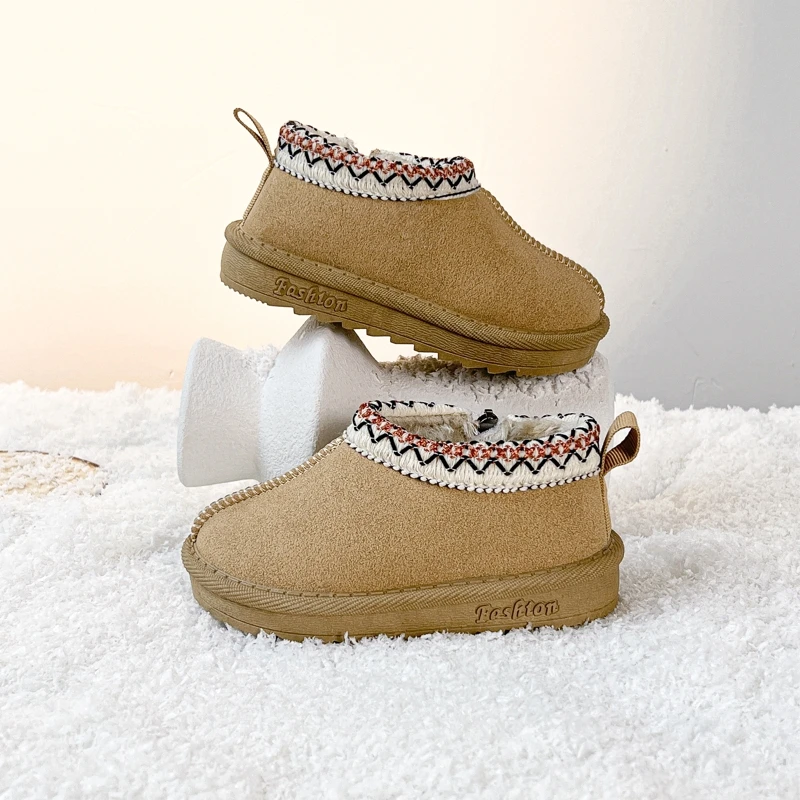 جديد أحذية الثلوج موضة الشتاء الدافئ حذاء بوت بطول الكاحل متعدد الاستخدامات سميكة 2025 ريترو طفل الفتيات التمهيد الكلاسيكية العرقية الفتيان الأحذية 1-8 Y بوتاس #3