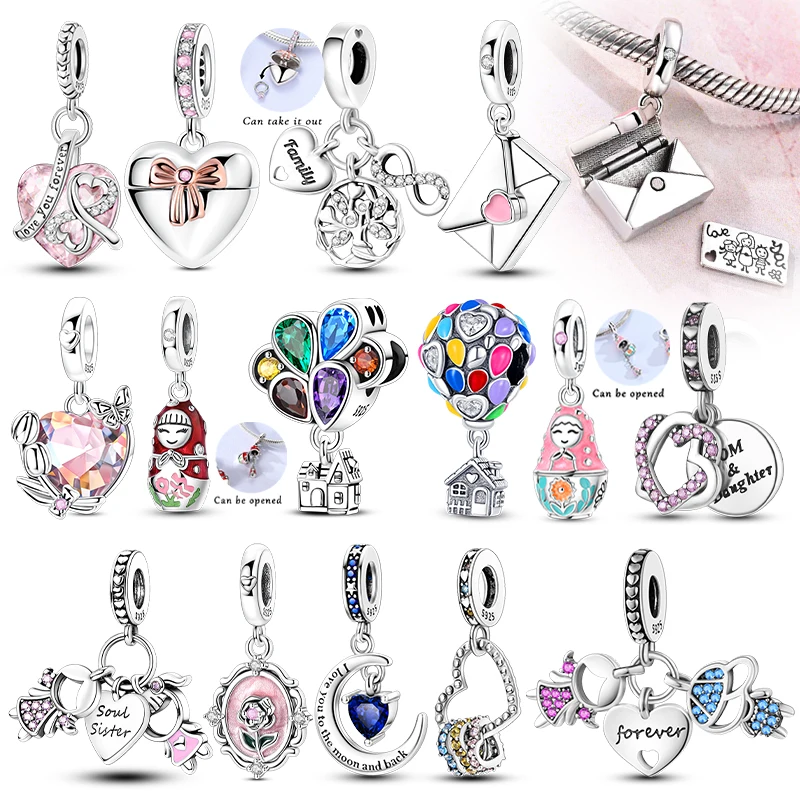 Abalorios de Plata 925, Colgante de Amor Infinito, Abalorios de Amistad Familiar, Compatibles con Pulseras Originales, Joyería DIY para Mujer, Regalo del Día de la Madre