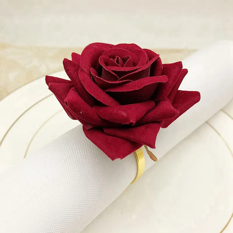 Imagem -04 - Red Rose Forma Toalha Fivela Anel de Guardanapo Suporte de Ouro de Metal Decoração de Mesa Festa de Casamento Dia dos Namorados Hotel 60 Pcs