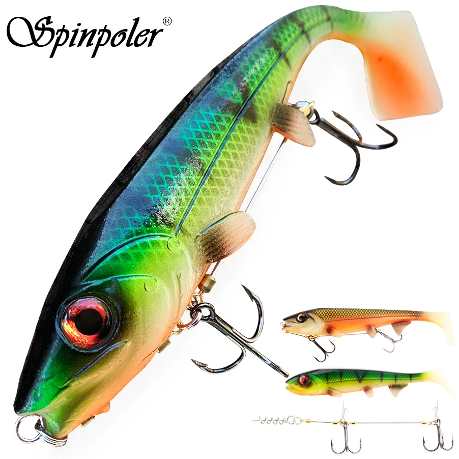 Spinpoler Bombshad Paddle Tail Soft Lure Fishing Bait With Stinger Rig Hook Set 14cm/18cm Swimbait Shad Big Game Fishing Tackle