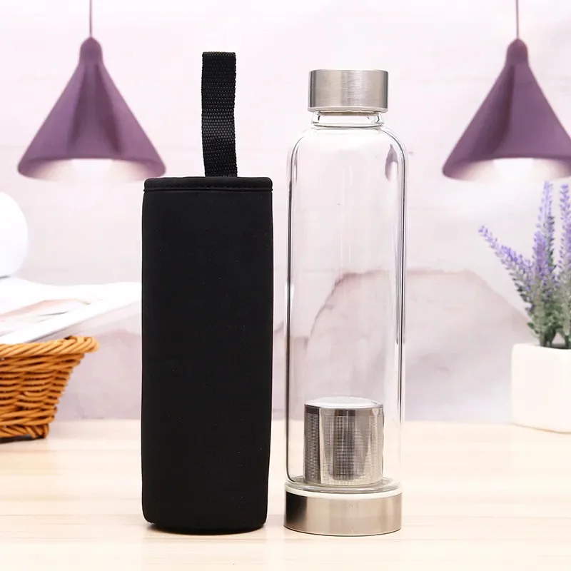 Car glass bottle transparent water cup with cover creative portable leak proof simple fresh outdoor tea my plastic water bottles