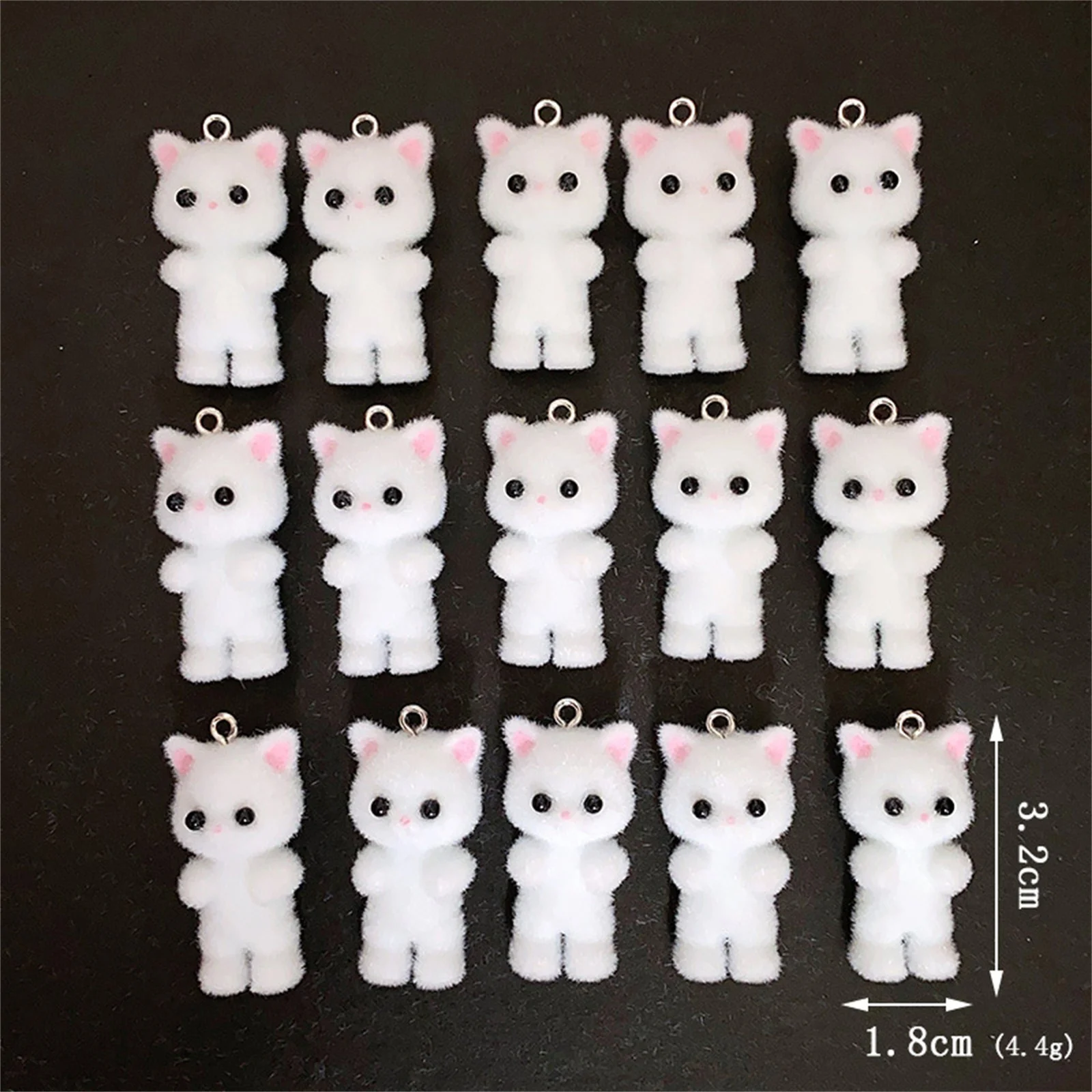 Hot Flocking Animal Pendants Silver Color Hook Ring White Pink Grey Black Cat Charms For Jewelry Making 3.2cm x 1.8cm,2PCs