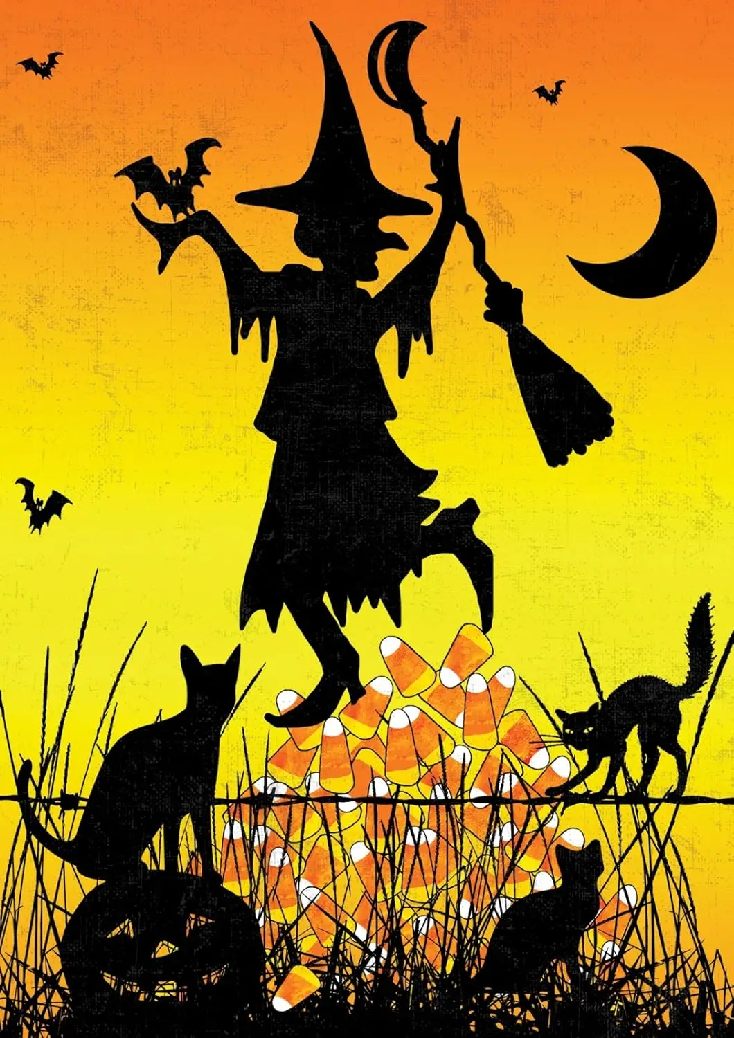 

Toland домашний сад 119412 Candycorn Witch флаг "Хэллоуин" 12x18 дюймов, двустороннее украшение для улицы, кошки, дома, двора