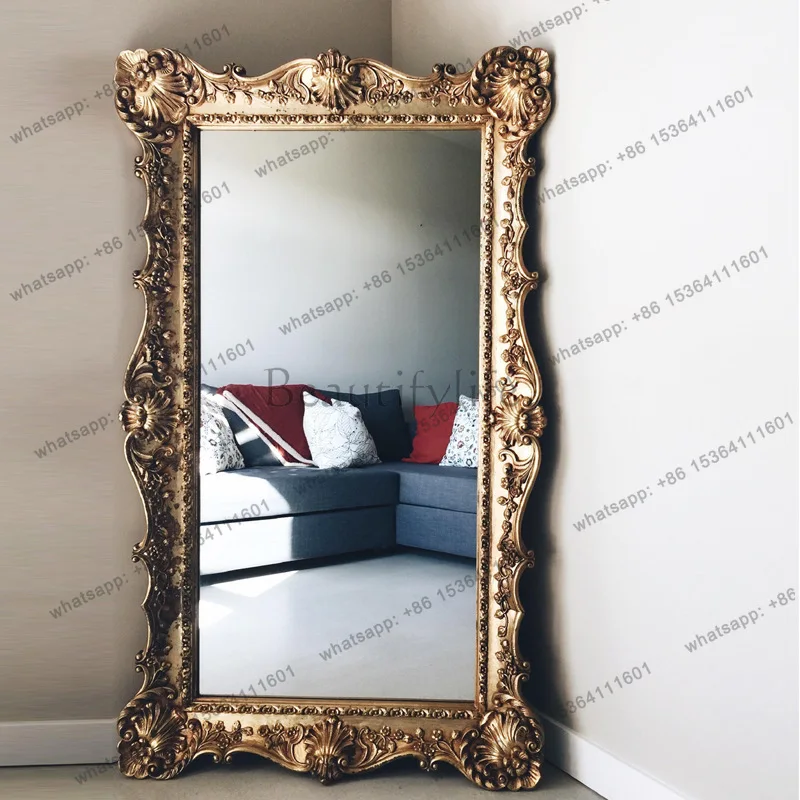 

American retro boutique carved floor mirror living room diagonally against the wall full-body mirror