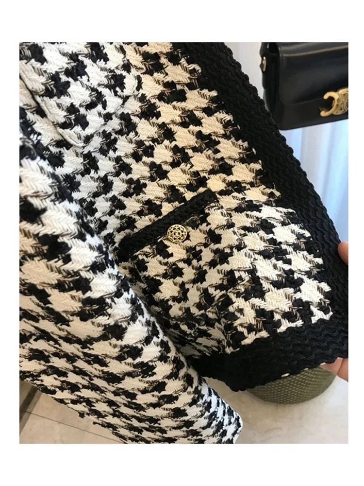 Nuevas chaquetas coreanas a cuadros para mujer, chaquetas ajustadas con cuello en V y una hilera de botones, chaquetas de pata de gallo a la moda para otoño, abrigos para mujer, Top de viaje