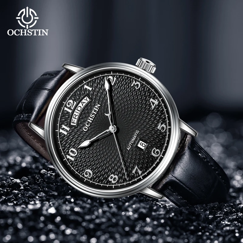 OCHSTIN Man Casual Male Automatic Mechanical Wristwatch High Grade Leather Strap Waterproof Daily Wear Timepiece Business Clock