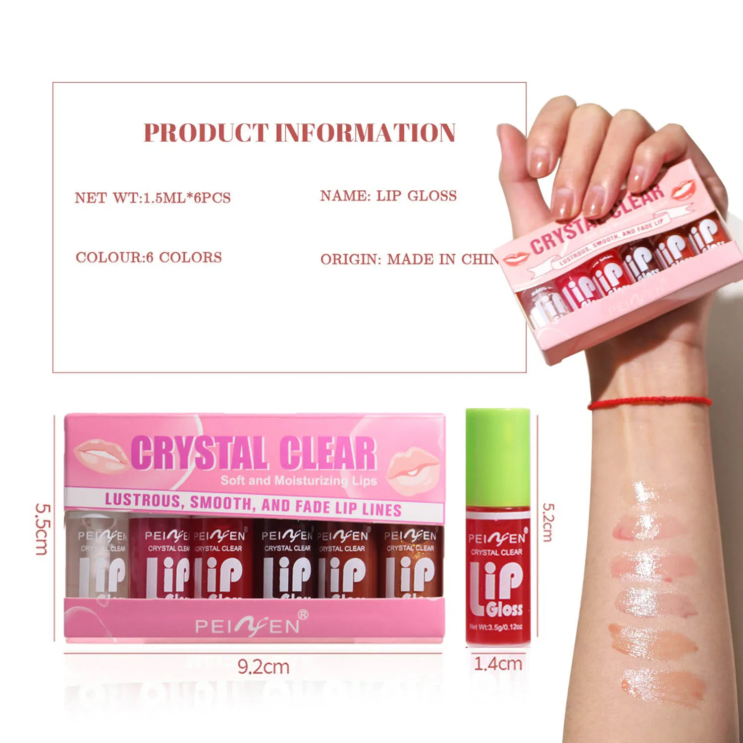 Set di 6 Lucidalabbra Idratanti Effetto Specchio, Trucco Labbra Idratante e Ricco di Colore, Rossetto Non Appiccicoso Effetto Acqua