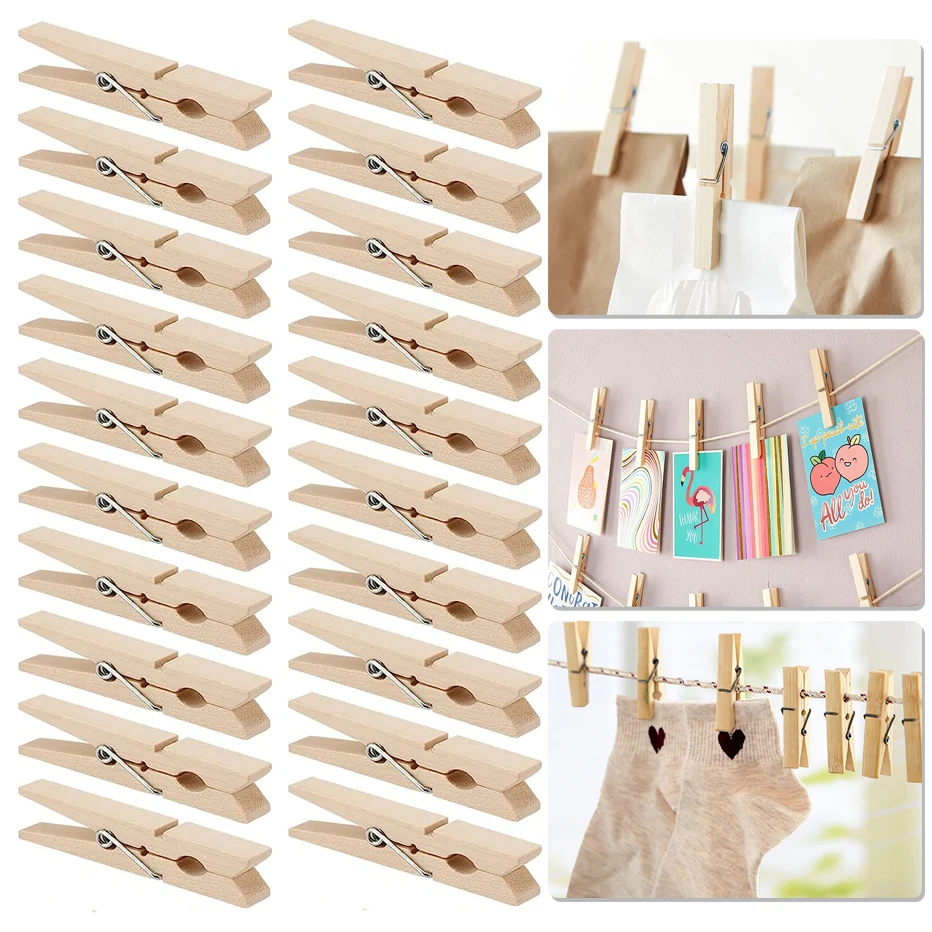 Natural Bamboo Clothespins 20PCS Heavy Duty Clips for Hanging Clothes Photo Crafts Displays Laundry Clothes Drying Pins