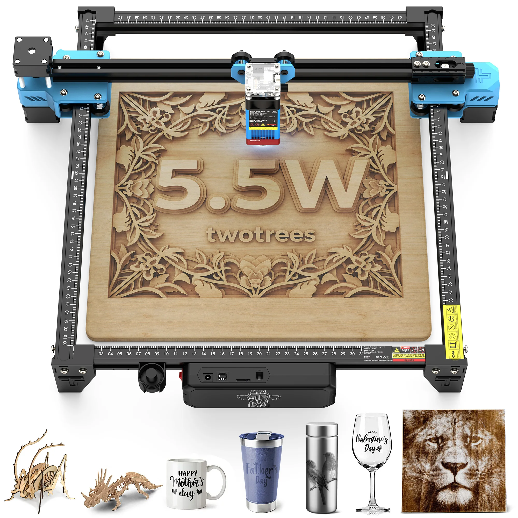 

Лазерный гравер TwoTrees TTS-55 Pro с автономным управлением, 5/10 Вт, для гравировки и резки, синий свет 445±5 нм, станок с ЧПУ