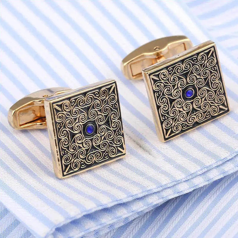 Cufflinks for Men TOMYE XK21S078 Luxury Blue Crystal Golden Square Button Formal Casual Dress Shirt Cuff Links Wedding Gifts