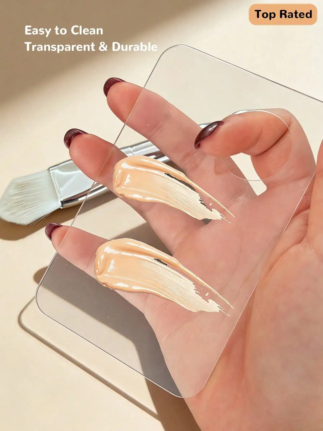 1pc Transparent Rectangular Acrylic Multi-Functional Makeup Palette, Foundation Palette, Cosmetic Palette