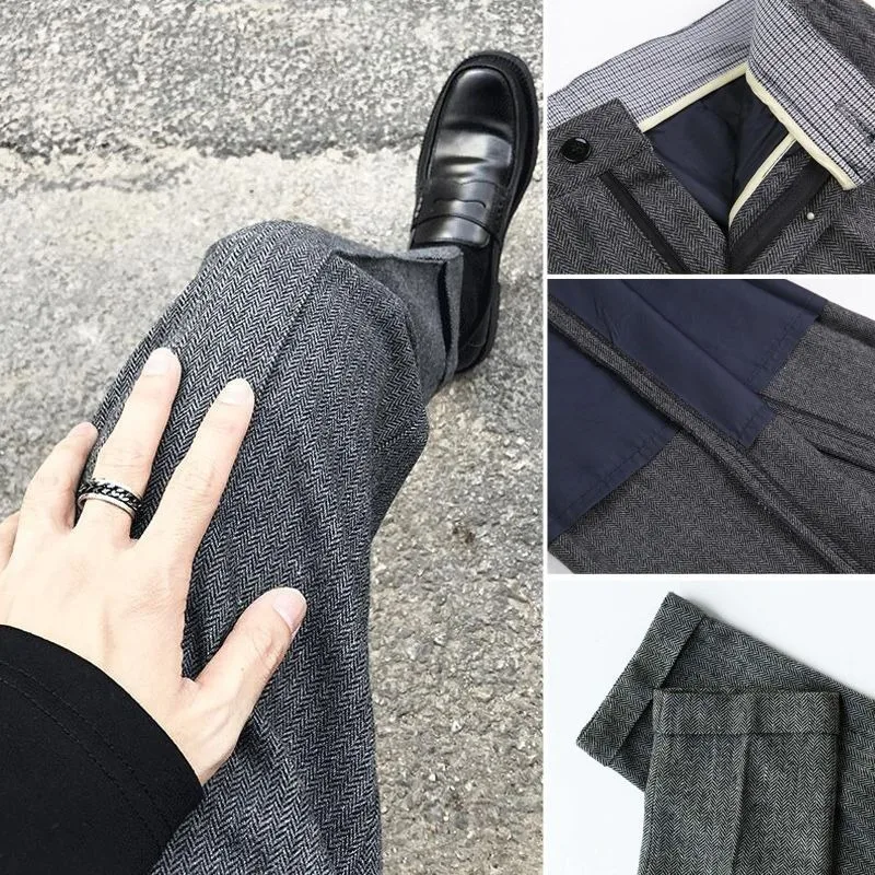 

Men's Clothing Autumn and Winter high quality American Style Retro Wool Pants Straight Slim Look Plus Size Casual Cropped Pants