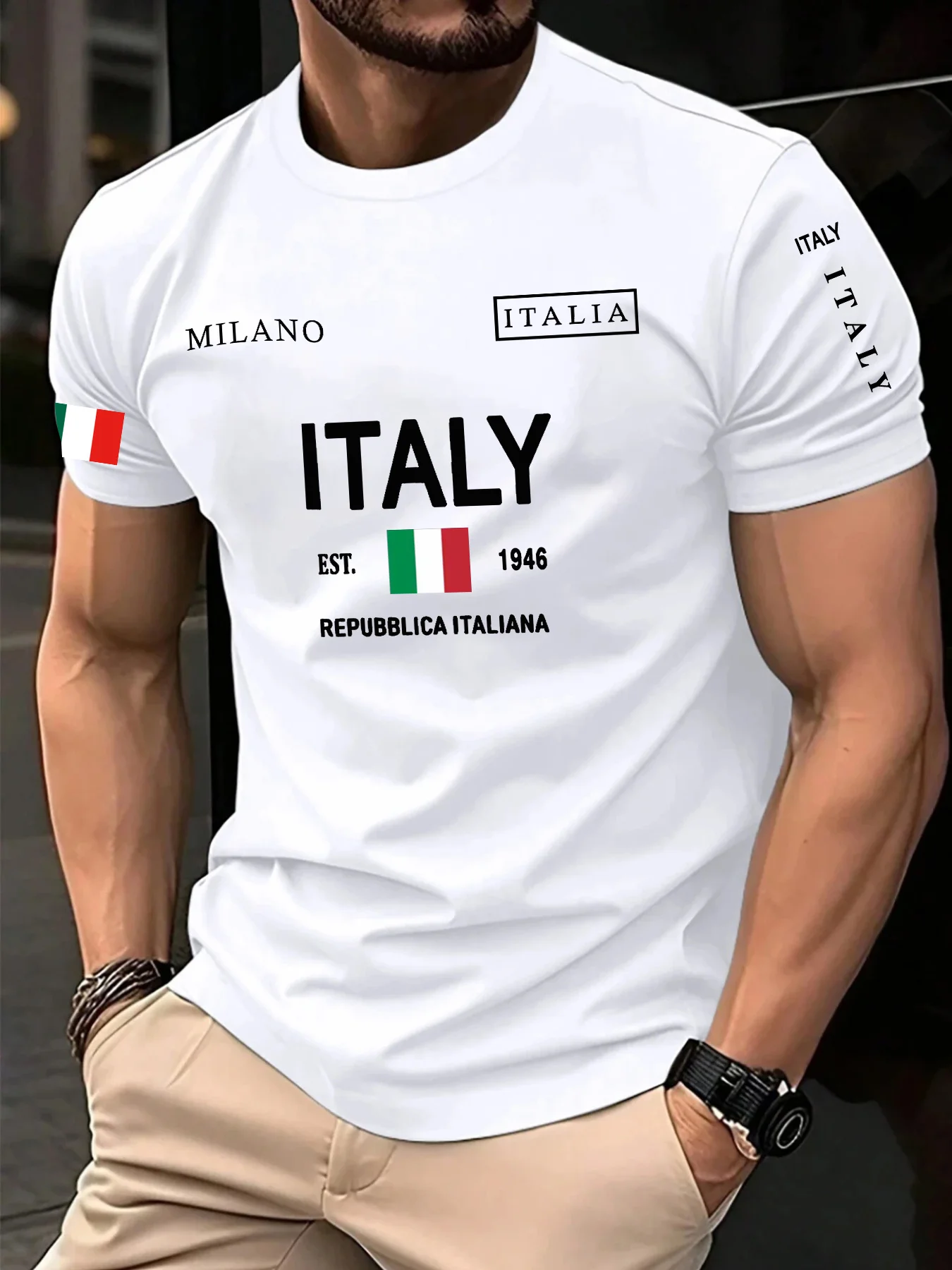 إيطالي رسالة العلم طباعة 100% القطن العصرية الرجال النساء تي شيرت الصيف الخريف اليومية الرياضة حفلة عادية فضفاض الشارع قصيرة الأكمام #4