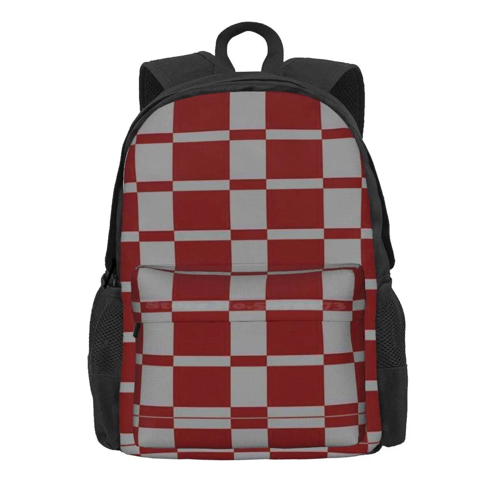 Red And Grey Block Pattern Hot Sale Schoolbag Backpack Fashion Bags Red Block Grey Pattern