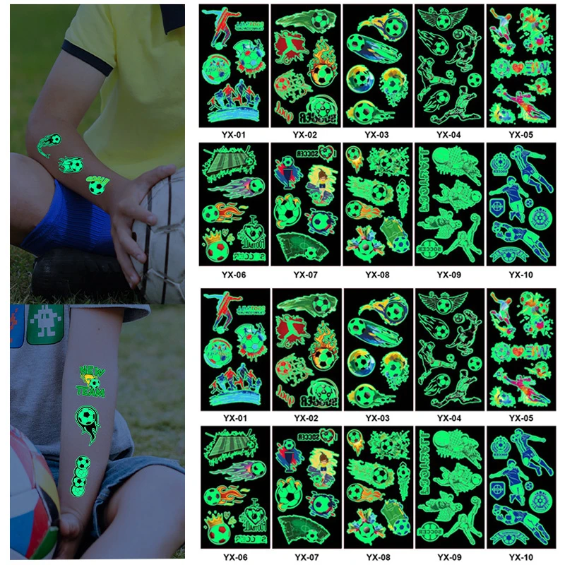 

10Pcs/set Luminous Football Temporary Tattoo Stickers Funny Decorations Soccer Fan Waterproof Tattoo For Party Gifts