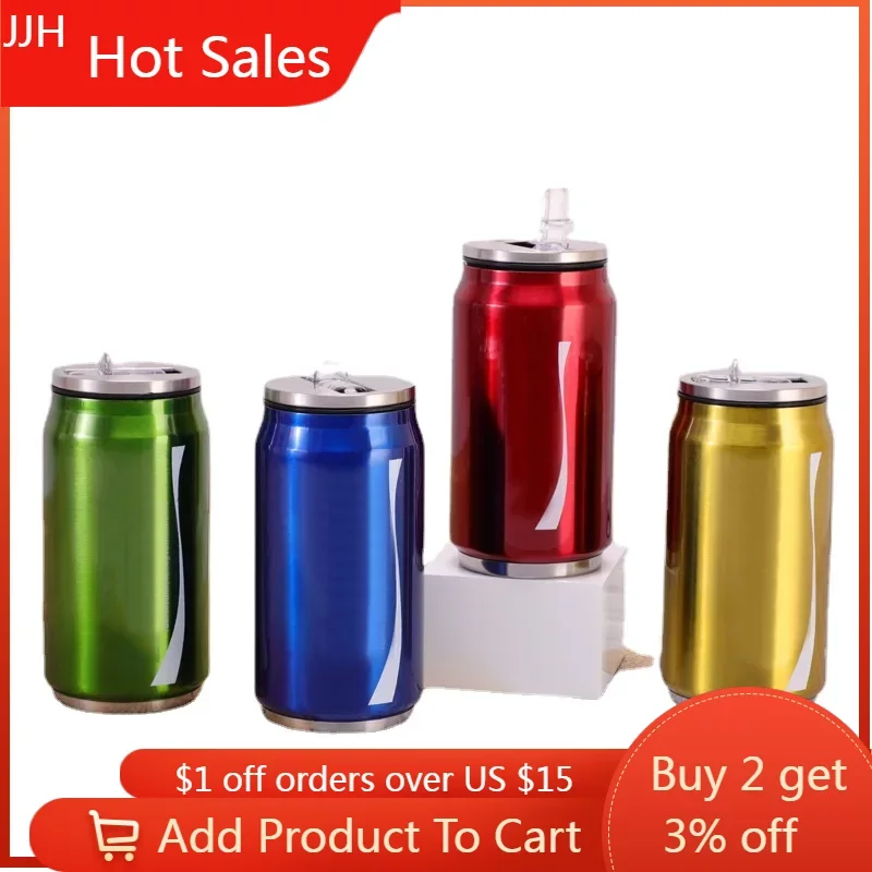 

Stainless Steel Vacuum Insulated Tumbler,Creative Can Beverage Bottle, Coke Thermos Cup With Logo，Straw Drinking Water Cup,350ml