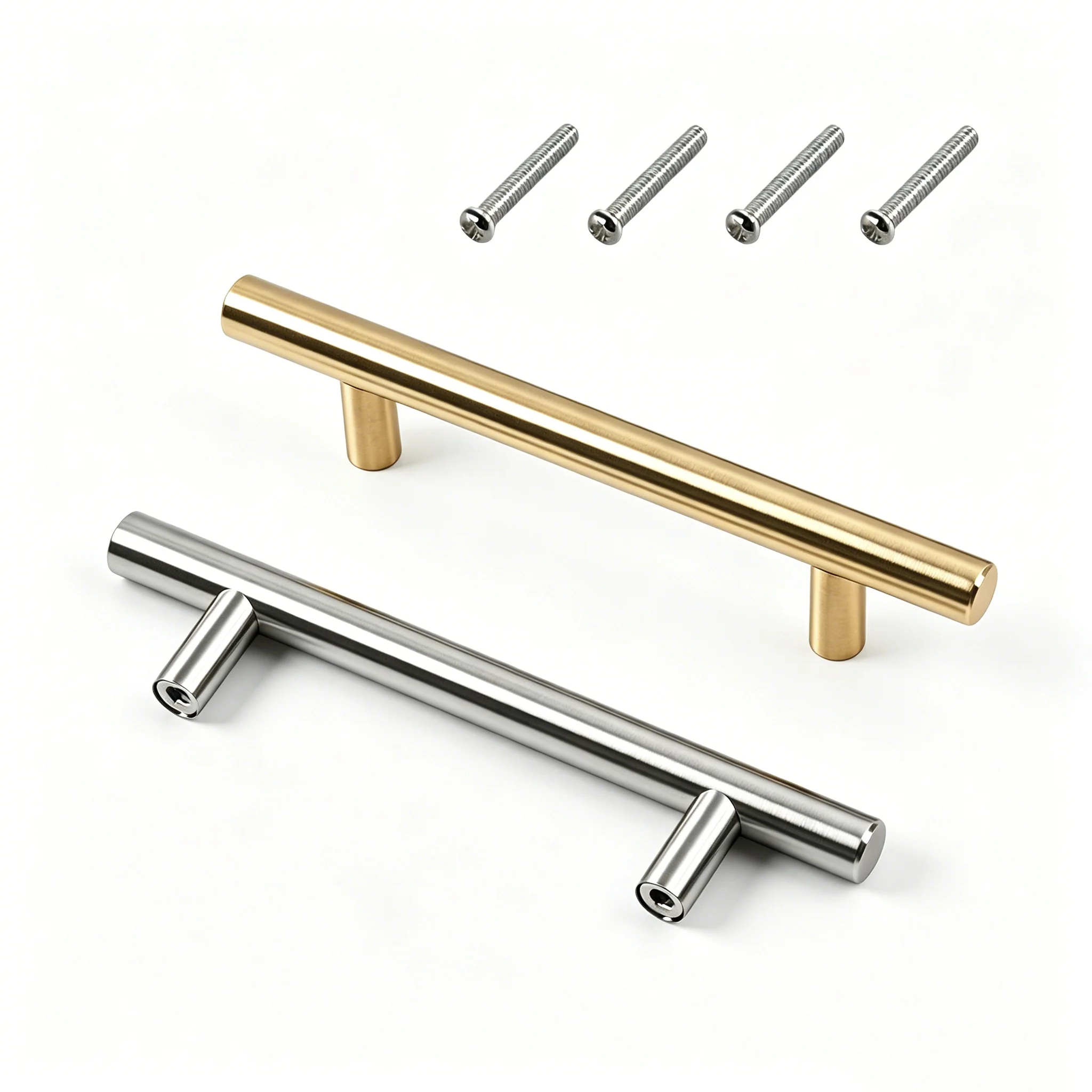 2Pcs Gold/Silver Stainless Steel Handles, with Screws Included, Suitable for Wardrobes and Cabinets. Easy to Install.