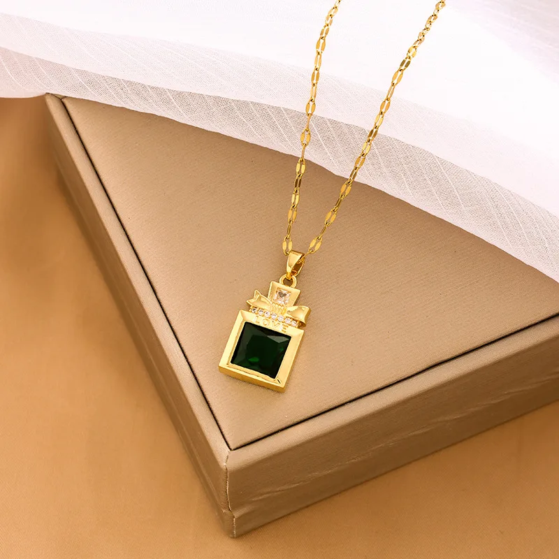 Женское 2021, молодой роскошный стиль, изумрудный циркон, медь, кулон с микроинкрустацией, цепочка на ключицу, вакуумное ожерелье