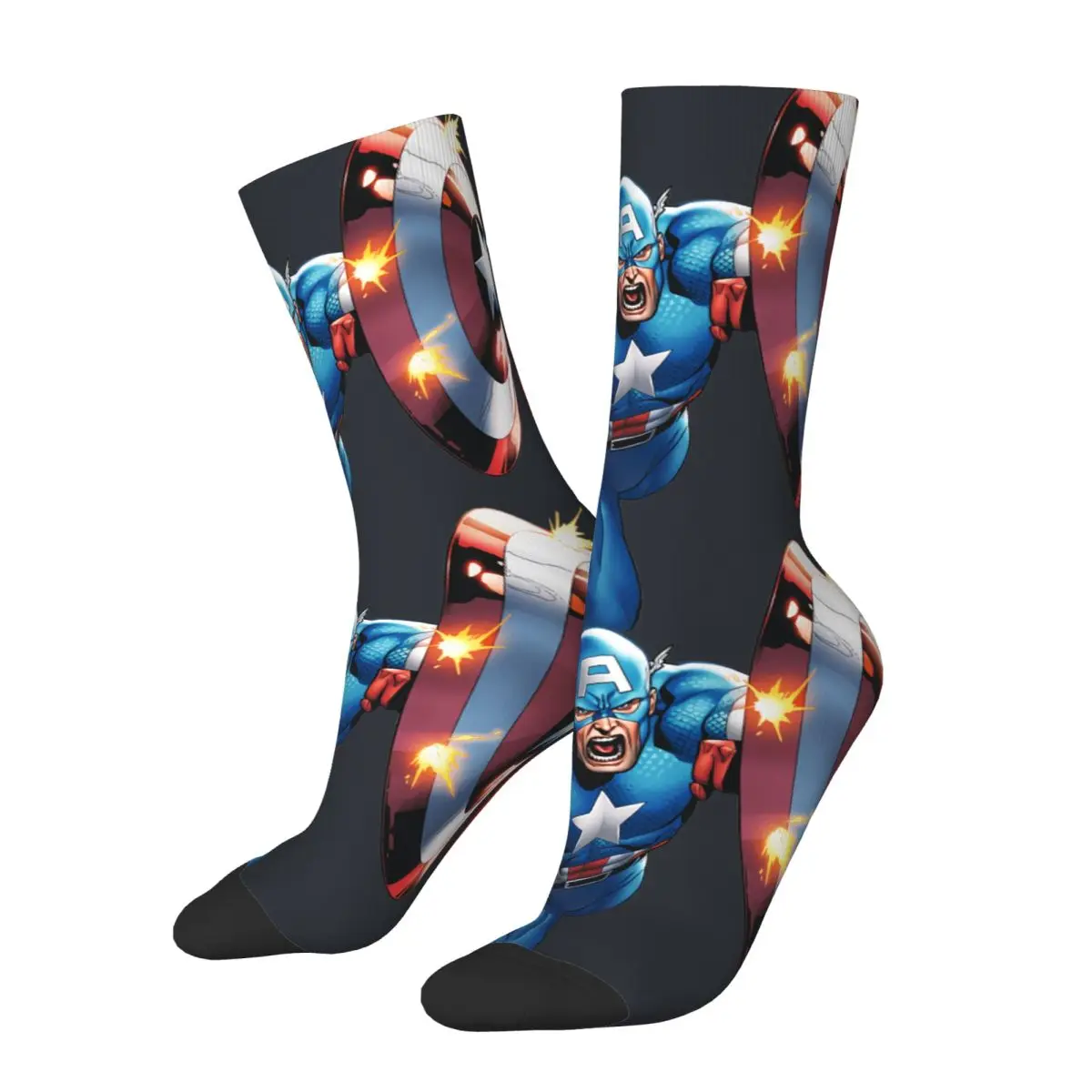 Let's Go Men's Socks Retro Harajuku Disney Captain America Film Street Style Novelty Seamless Crew Sock