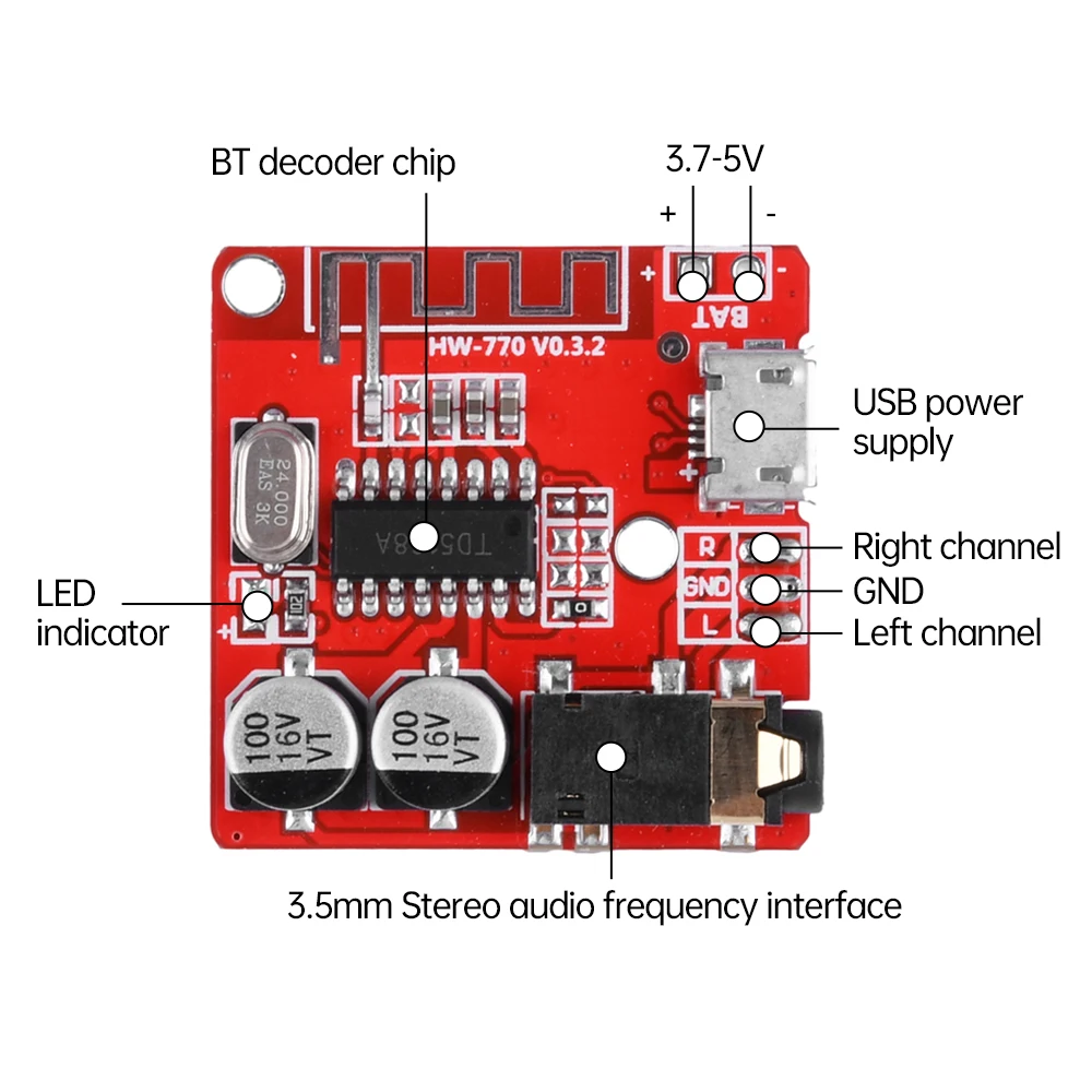 1-10pcs Bluetooth Audio Receiver Board Bluetooth 4.1 MP3 Lossless Car Audio Decoder Board Wireless Stereo Music Module 3.7-5V
