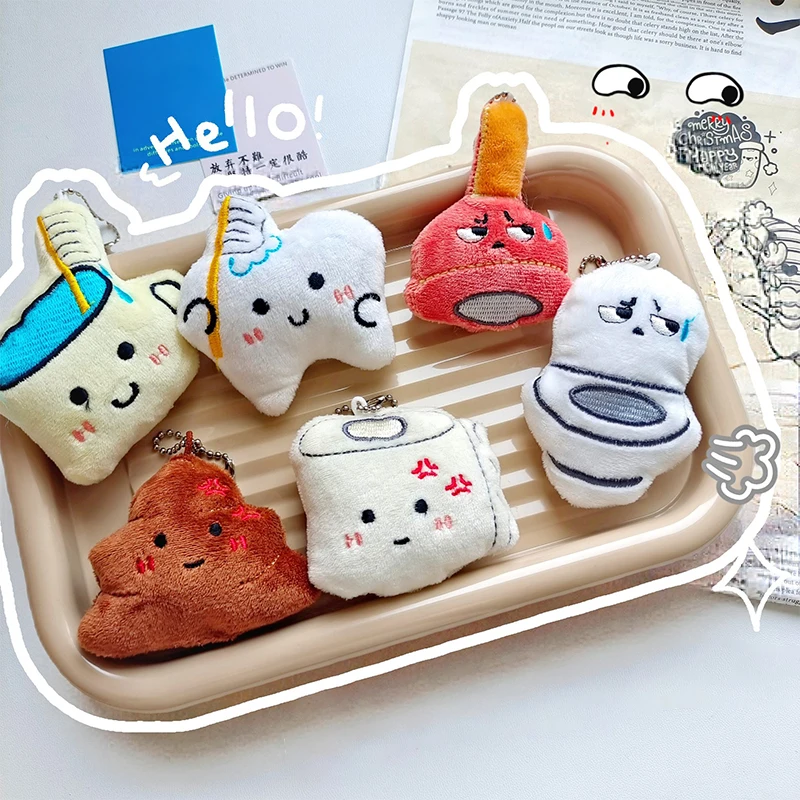 

Funny Toilet Plush Keychain Cartoon Teeth Paper Roll Poop Stuffed Doll Pendant Car Key Ring Backpack Bag Decor Kid Gift