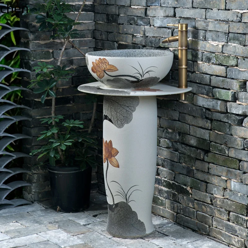 

ZML Freestanding Retro Wash Basin with Integrated Column, Balcony Column Basin, Outdoor Wash Basin for Bathroom and Courtyard