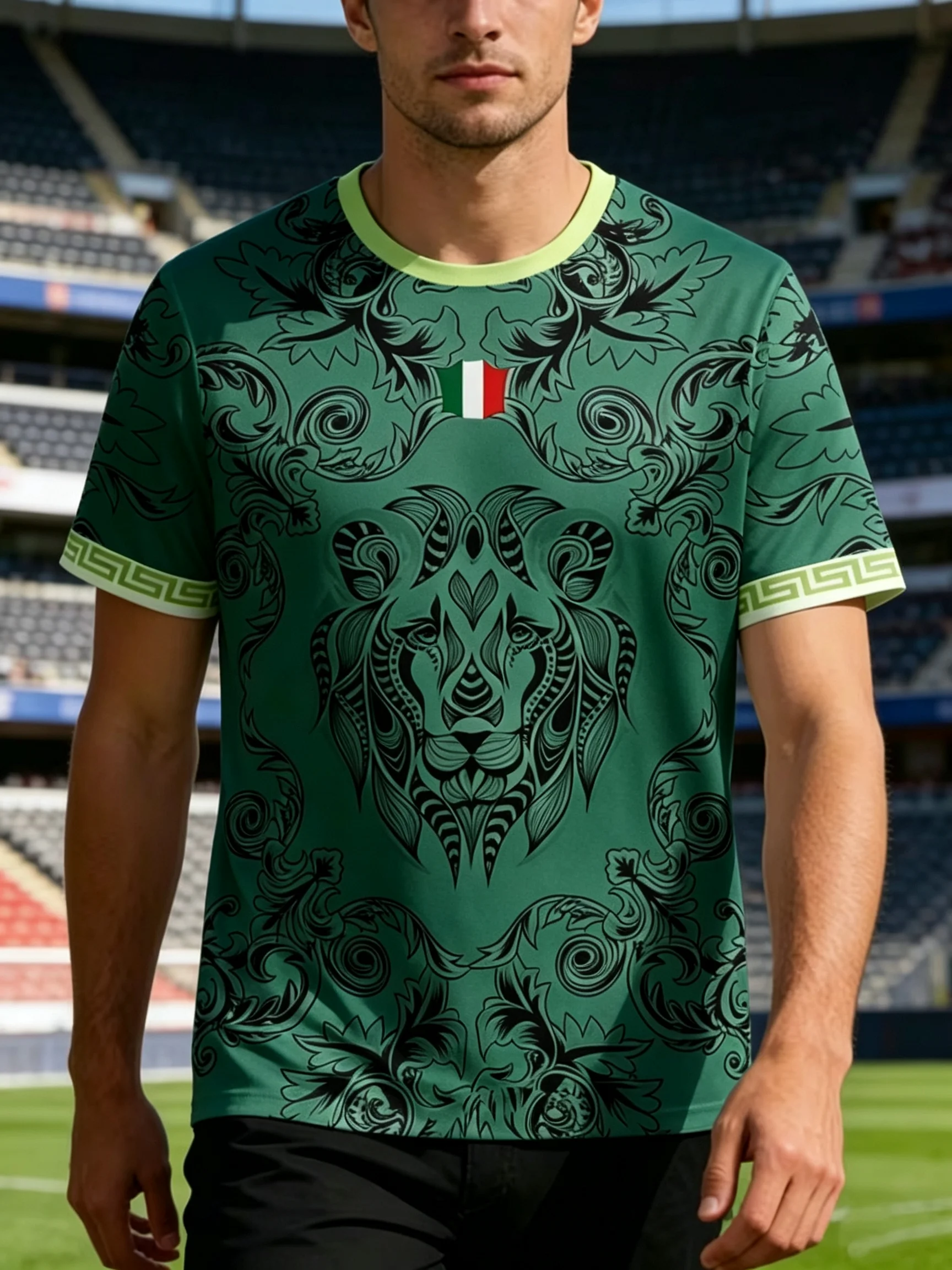 Italian men's short-sleeved t-shirt, suitable for football, outdoor activities, breathable and quick-drying, summer sports top.