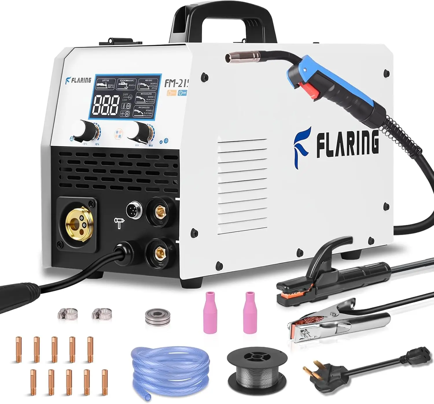 

215Amp 6-in-1 MIG Welder 120V/240V, Flux Core/Gas MIG/Stick/Lift TIG/Spot/Spool Gun, Aluminum Welding, LED Display, Portable