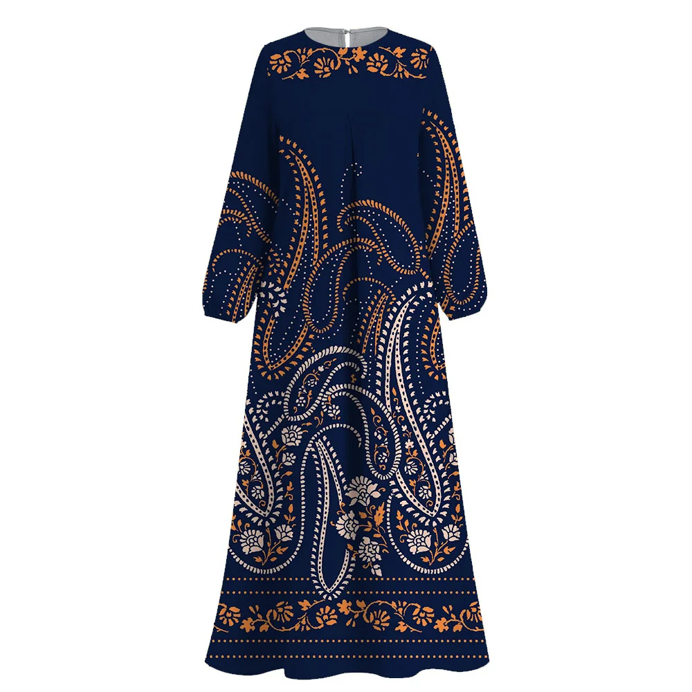 Ramadan Muslim Round Neck Abaya 2024 Muslim Elegance Printing Femme Abayas Turkey Dubai Islam Clothing Abaya African Dresses