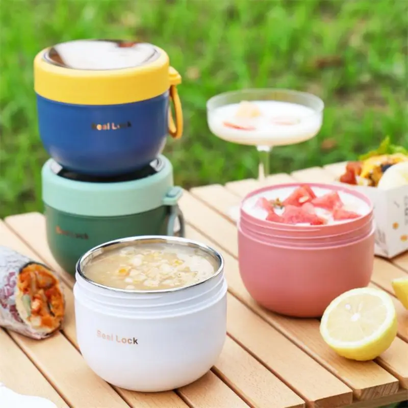 Portable Stainless Steel Soup Cup Lunch Box Food Containers Cute Shape Vacuum Flasks Thermo Cup Microwave Heating With Spoon