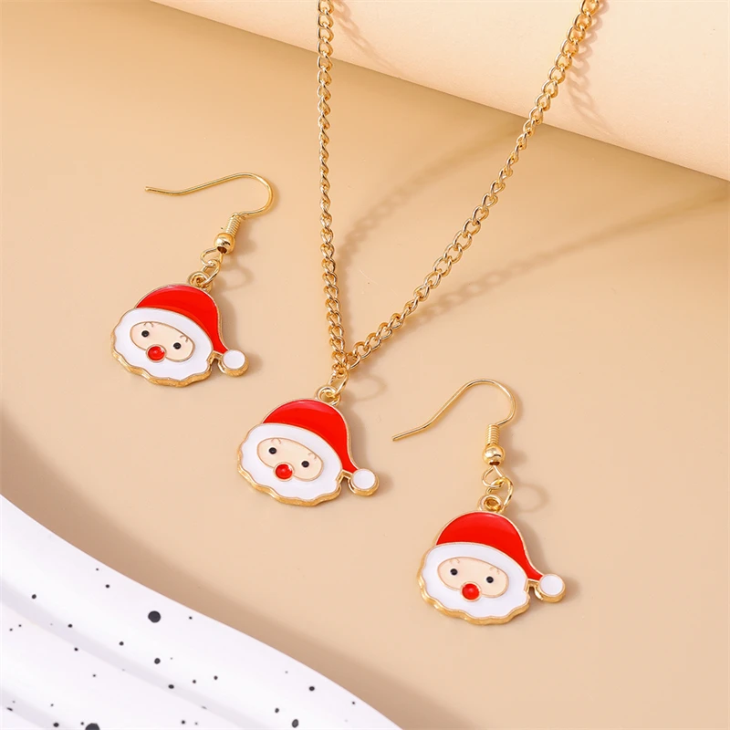 Mode Frohe Weihnachten Baum Schneemann Hirsch Baum Halskette Ohrringe Schmuck-Set für Frauen Mädchen Neujahr Festival Schmuck Geschenke – Detail 22