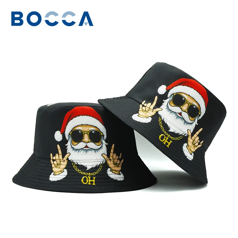 ボッカ クリスマス サンタクロース バケットハット 漫画風バケットハット フェスティバル会場デザイン 両面 パナマ帽 メンズ レディース ヒップホップ