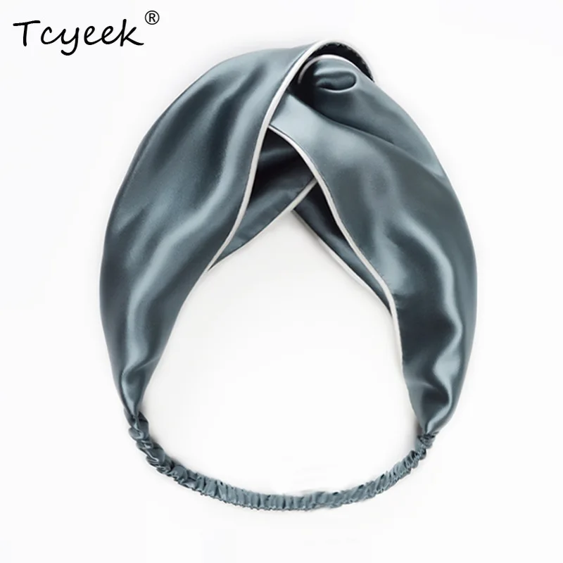 

Tcyeek 19MM 100%Real Mulberry Silk Headband for Woman Girls Ins Style Hairband Solid Navy Pink Hair Accessories A36055QM