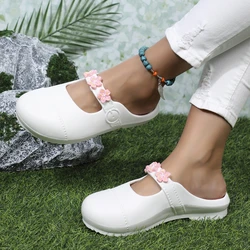 Summer Ladies Lazy Shoes Closed-toe Non-slip Cosy Nude Shoe Flower Sandals for Women Fashion EVA Slippers White Women Flip Flops