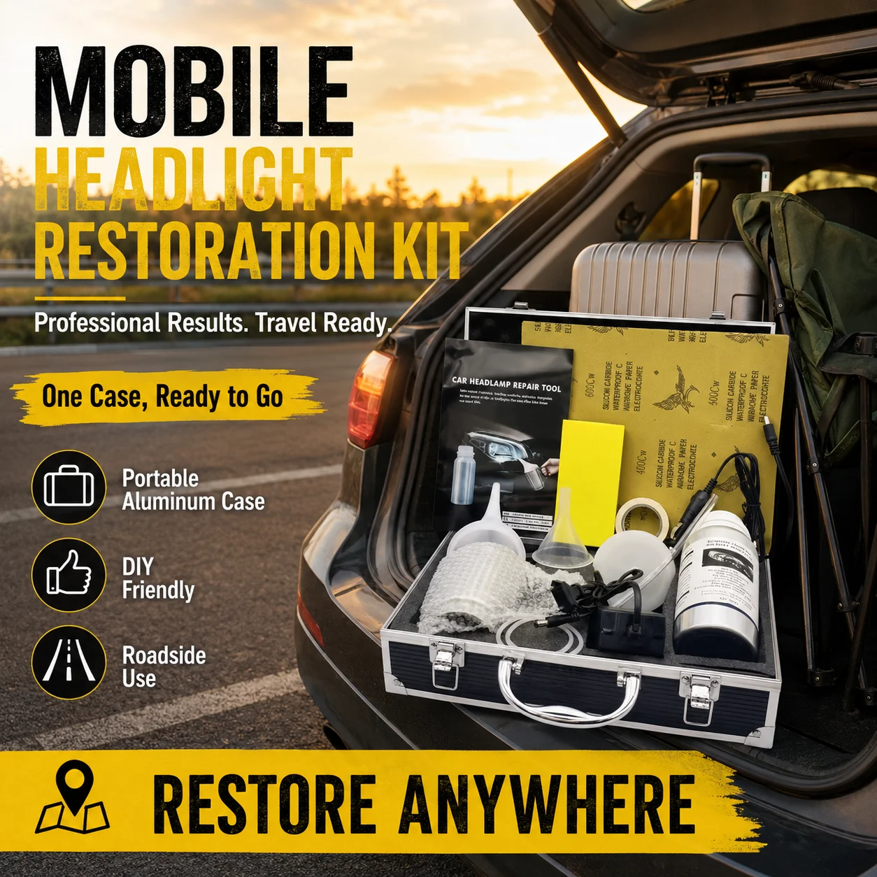 Premium Aluminium-Box Autoscheinwerfer-Reparaturset, Heizbecher 12V 220V, DIY Profi-Qualität Schnelle Wiederherstellung Politur Anti-Kratzer für Alle Scheinwerfer, Hochwertiges Set