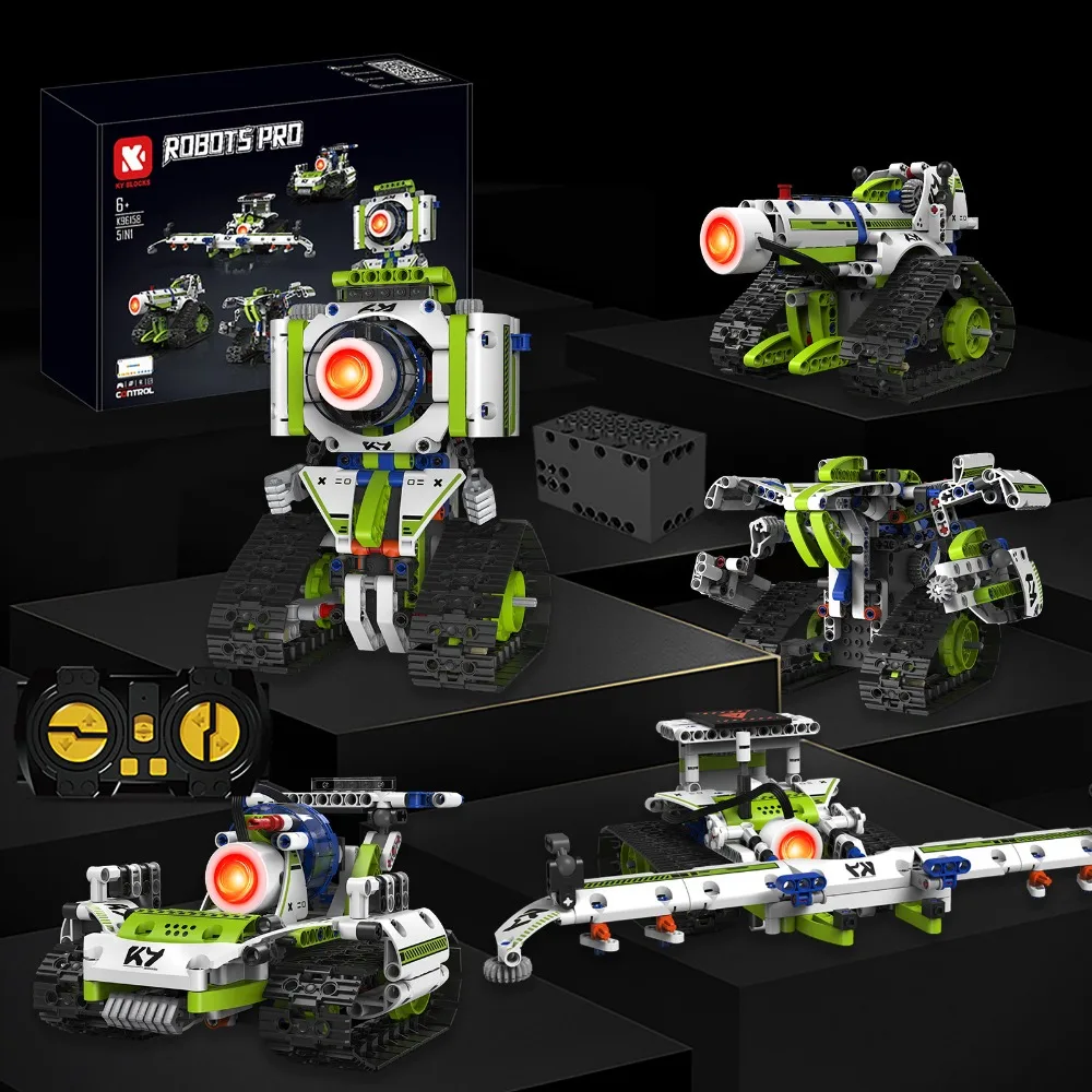 K96158 337PCS 5-in-1 Electric Remote Control Programmable Robot STEM Educational Coding Toy with Digital Display