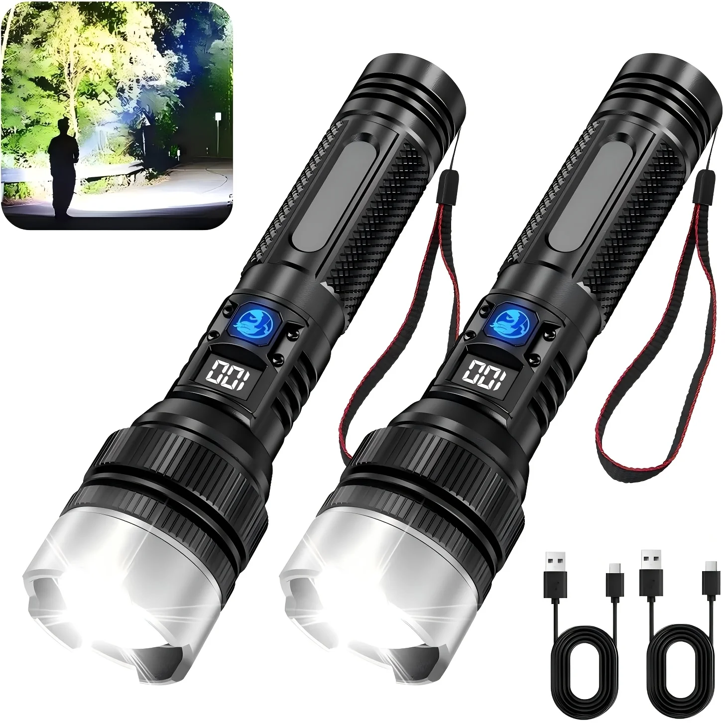 Powerfull Flashlight Type C Rechargeable LED Zoom Torch Long Range Tactical Lamp for Outdoor Waterproof Camping Fishing Lantern