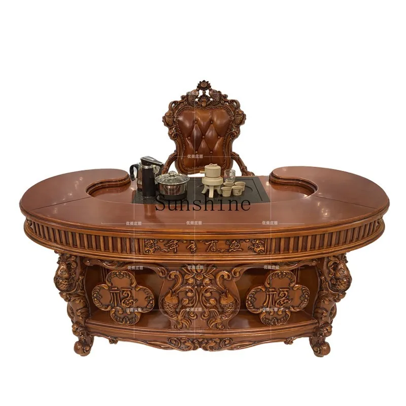 

European tea table 1.8 meters full solid wood carving flower villa luxury high-end tea table