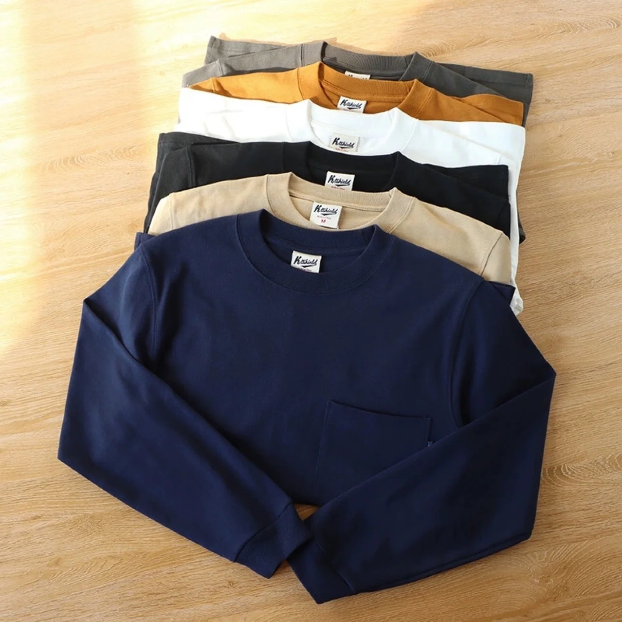 Japanese-style Basic Pocket Long-sleeved T-shirt for Men New Loose 100% Cotton Pullover Tops Spring Autumn Couple's Base Shirts