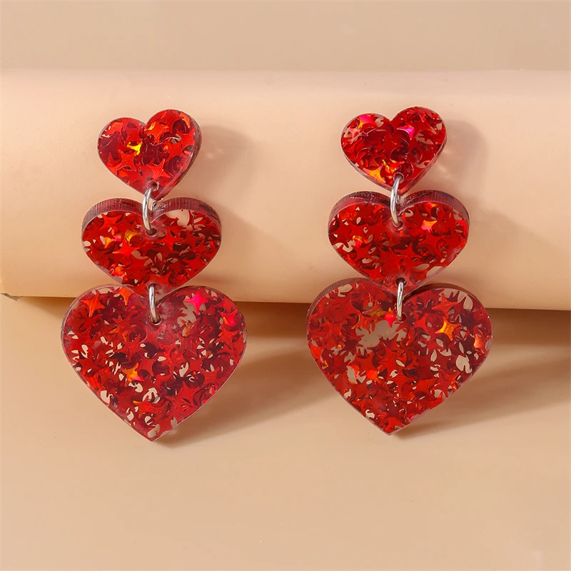Fashion Red Color Love Heart Stud Earrings for Women Girls Party Holiday Jewelry Decoration
