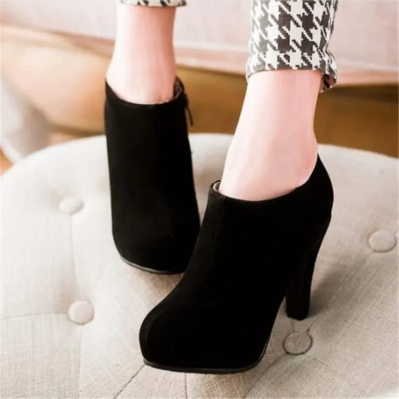 Autumn and winter New style Fine heel Pure color Round head Suede Minimalism lady Short tube Side zipper Women Boots size 34-45