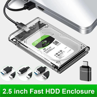 USB 3.0/Type C External Hard Drive Enclosure 2.5 Inch SATA to USB3.0 UASP Clear Portable Hard Drive Case HDD Tool-Free