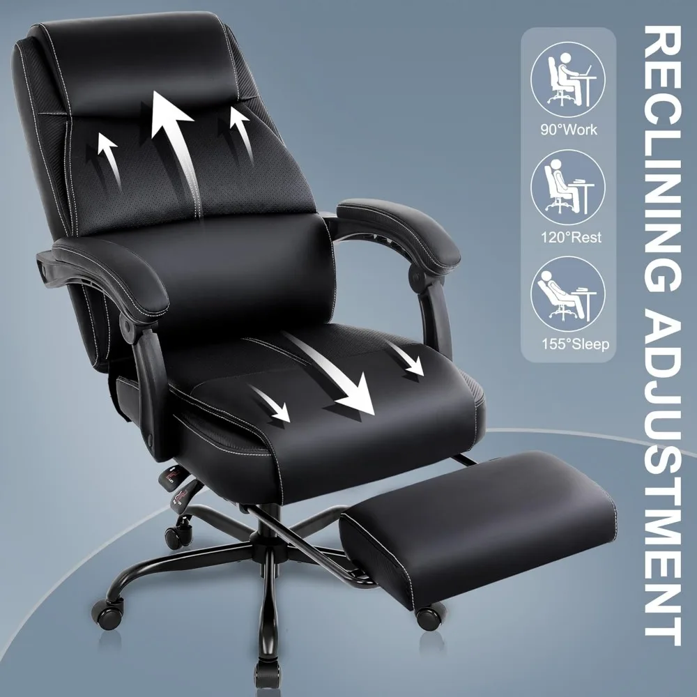 Executive High Back Computer Chair with Footrest, Linkage Armrest, 90-155° Recline for Big and Tall Users