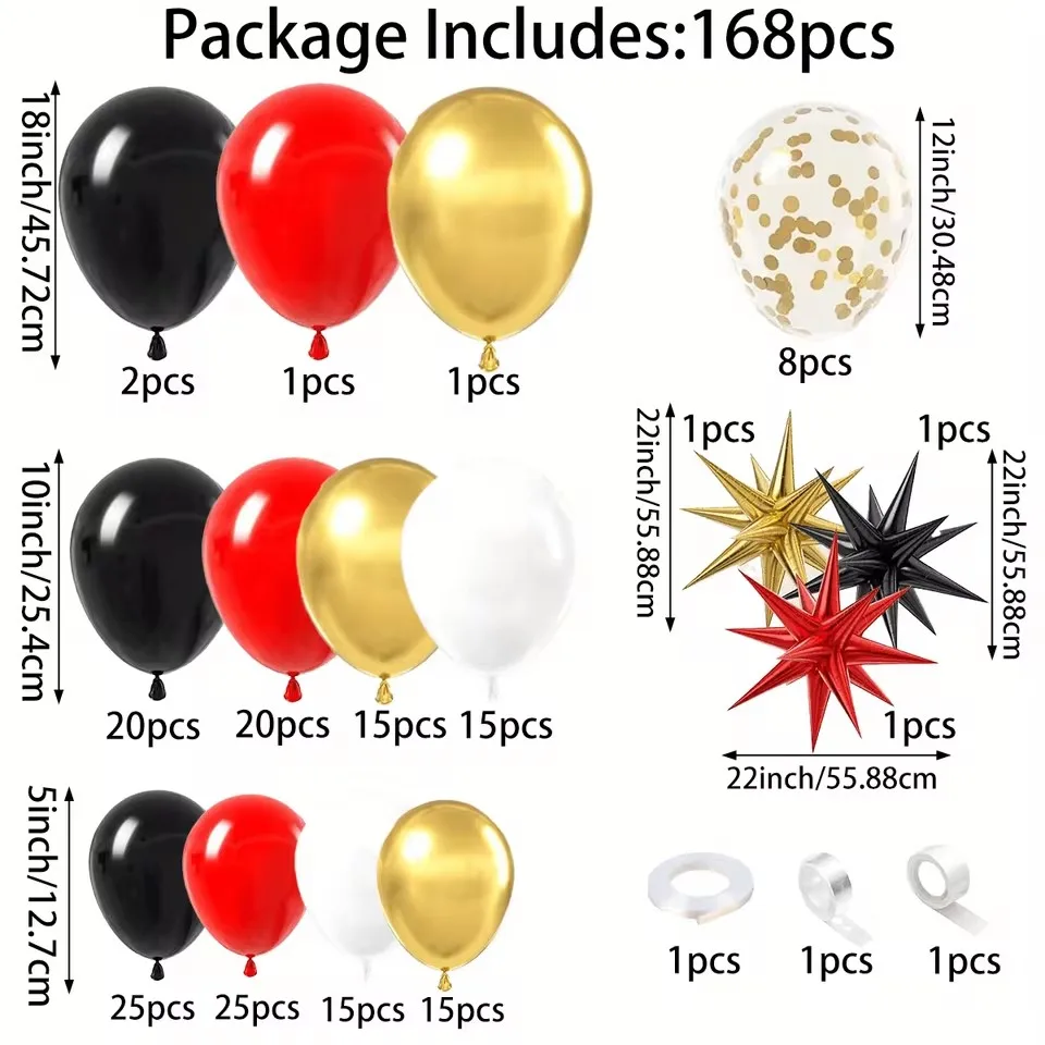 168 قطعة من بالونات الذهب الأحمر والأسود مجموعة قوس جارلاند، لحفلات الزفاف وأعياد الميلاد والذكرى السنوية وحفلات التخرج ومستلزمات الديكور #4