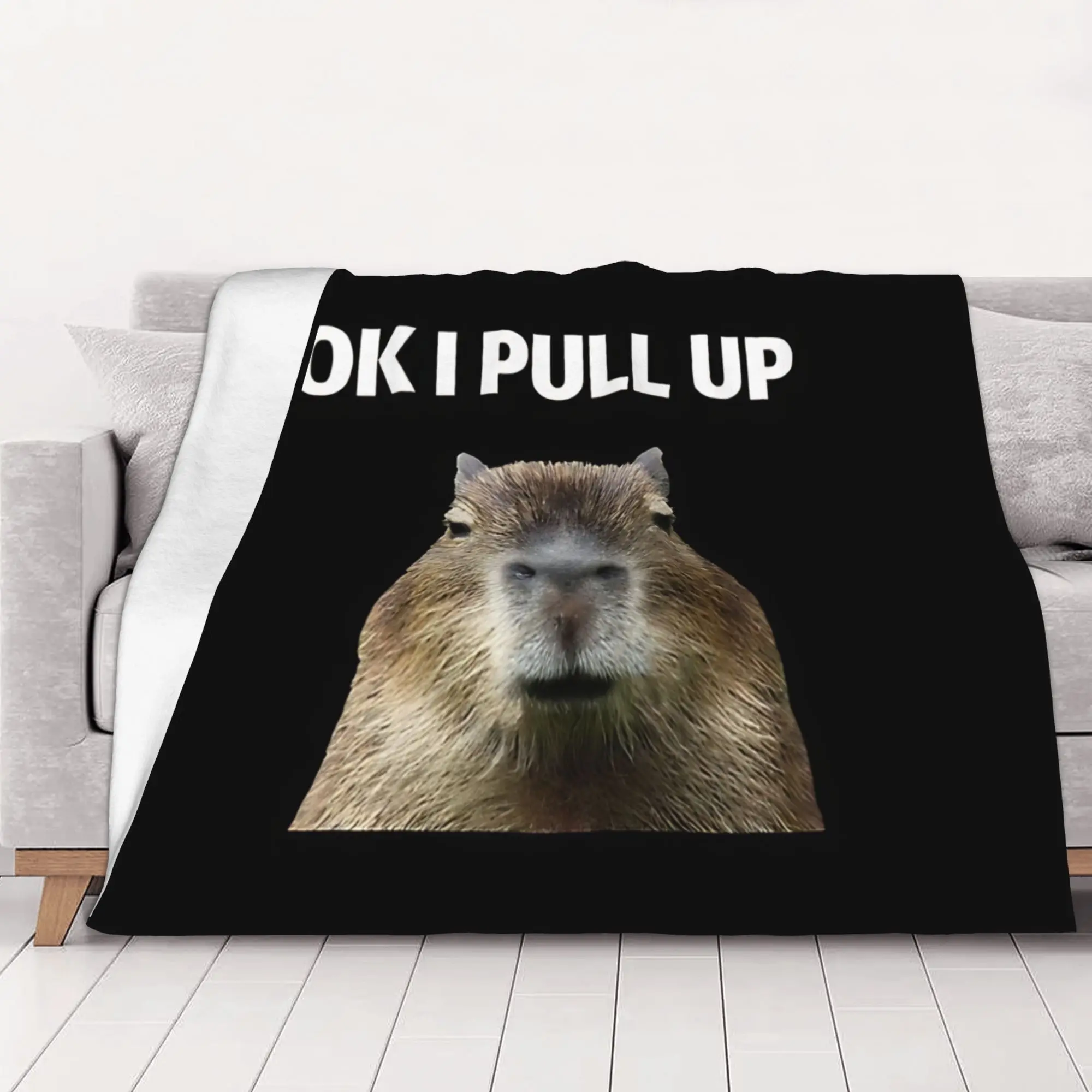 1PC Home Cute Room Decor Ok I Pull Up Blanket Throw Blanket Capybara Novelty Warm Blanket All Season