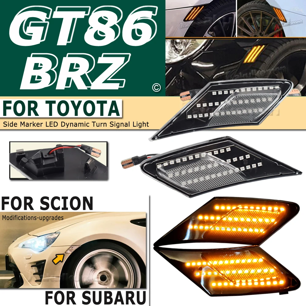 For Toyota 86 FT86 GT86 For Scion FR-S For Subaru BRZ Car LED Dynamic Turn Signal Light Side Marker Fender Lamp Accessories