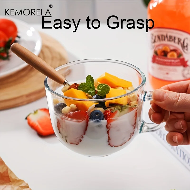 KEMORELA Overnight Oats Cup with Lid and Spoon 400ML Glass Coffee Mug Breakfast Oatmeal Cup Clear Glass Mug For Milk Oatmeal