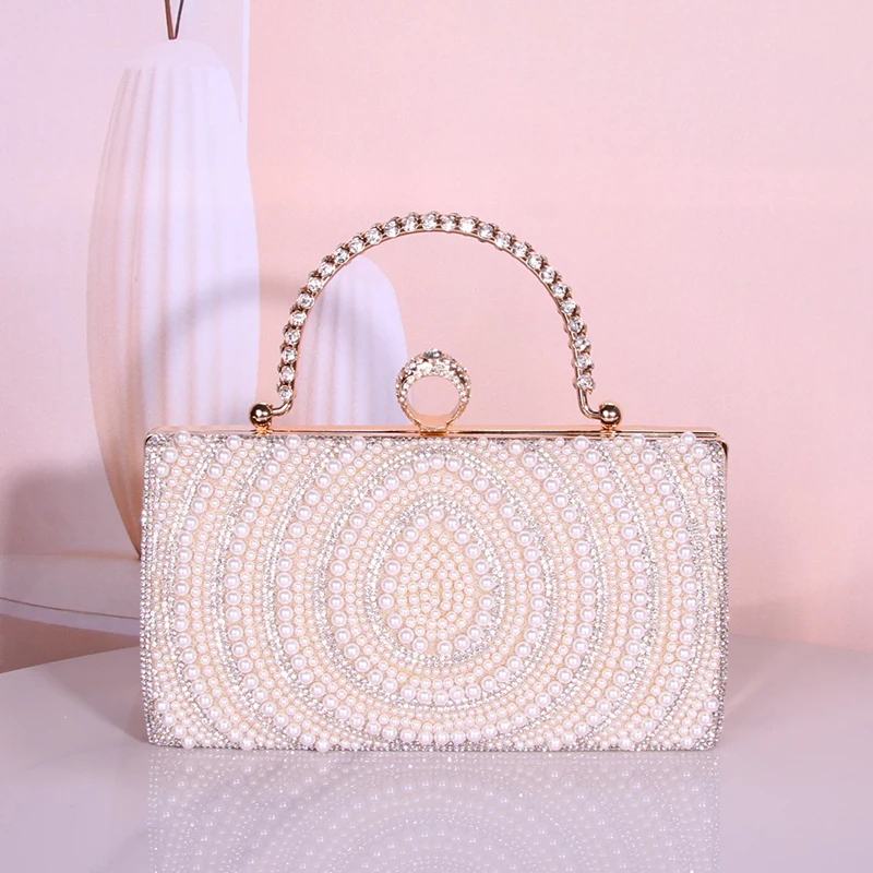

Fashion Dinner Clutch Bag Women Shinying Bling Rhinestone Evening Bag Luxury Pearl Diamonds Buckle Handbag Wedding Party Pouch