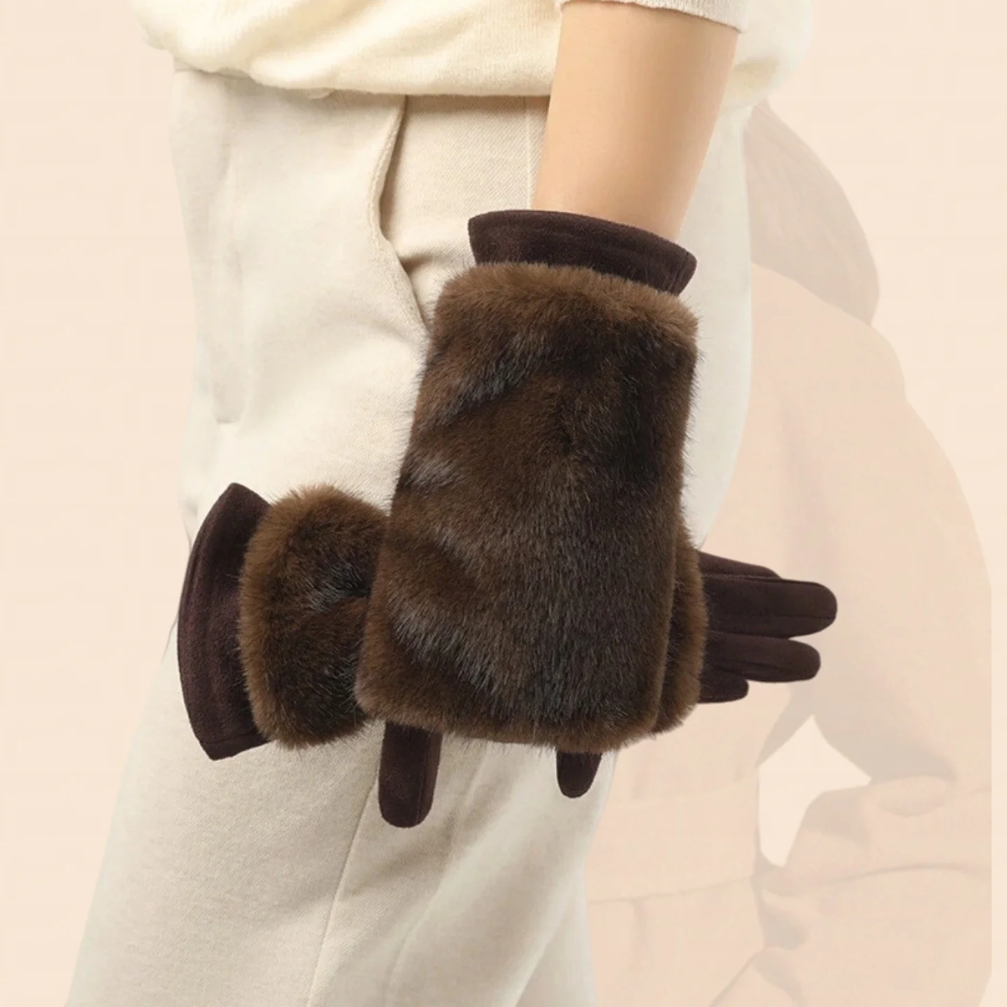 

Женские осенние и зимние перчатки из кроличьего меха плюс бархатные утолщенные ветрозащитные и теплые замшевые перчатки для верховой езды с защитой от холода и сенсорным экраном